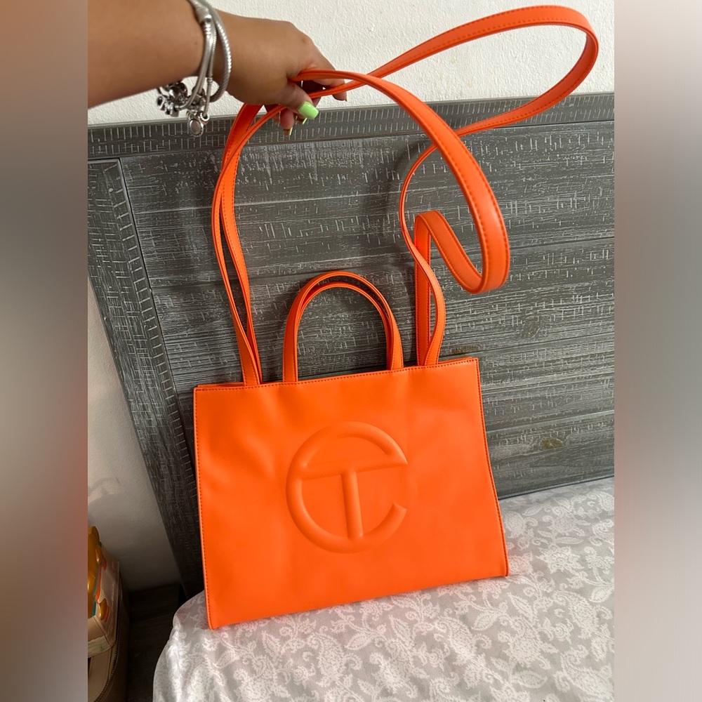 Telfar medium orange shopping bag